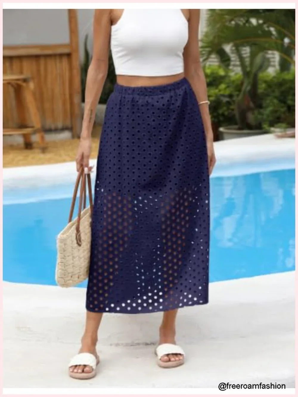 Eyelet Bohemian Maxi Skirt with Mini Slip High Rise Summer Beach